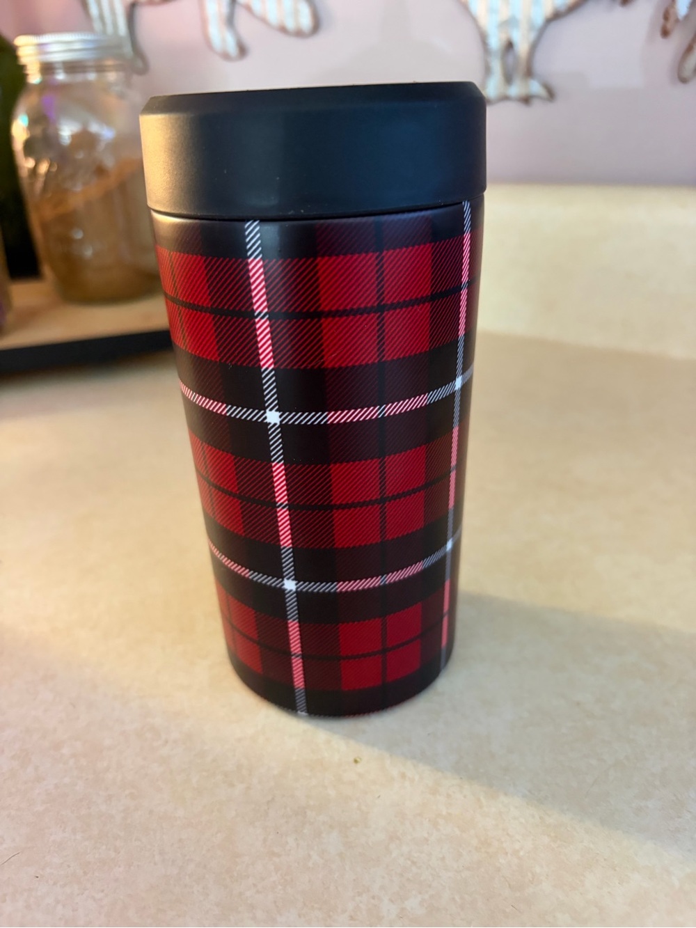 Insulated Red Plaid Travel Tumbler - Stylish Drinkware
